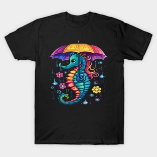 Seahorse Rainy Day With Umbrella T-Shirt